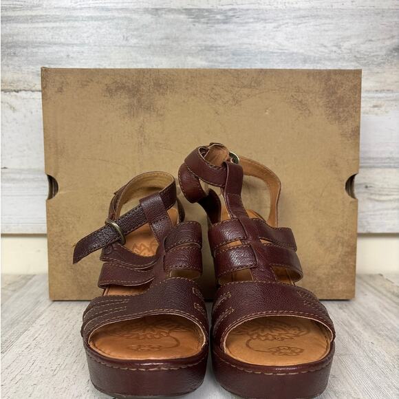 Born womens 8 brown leather FILOMENA WEDGE SANDAL PLATFORM shoe buckle ankle - Picture 2 of 7